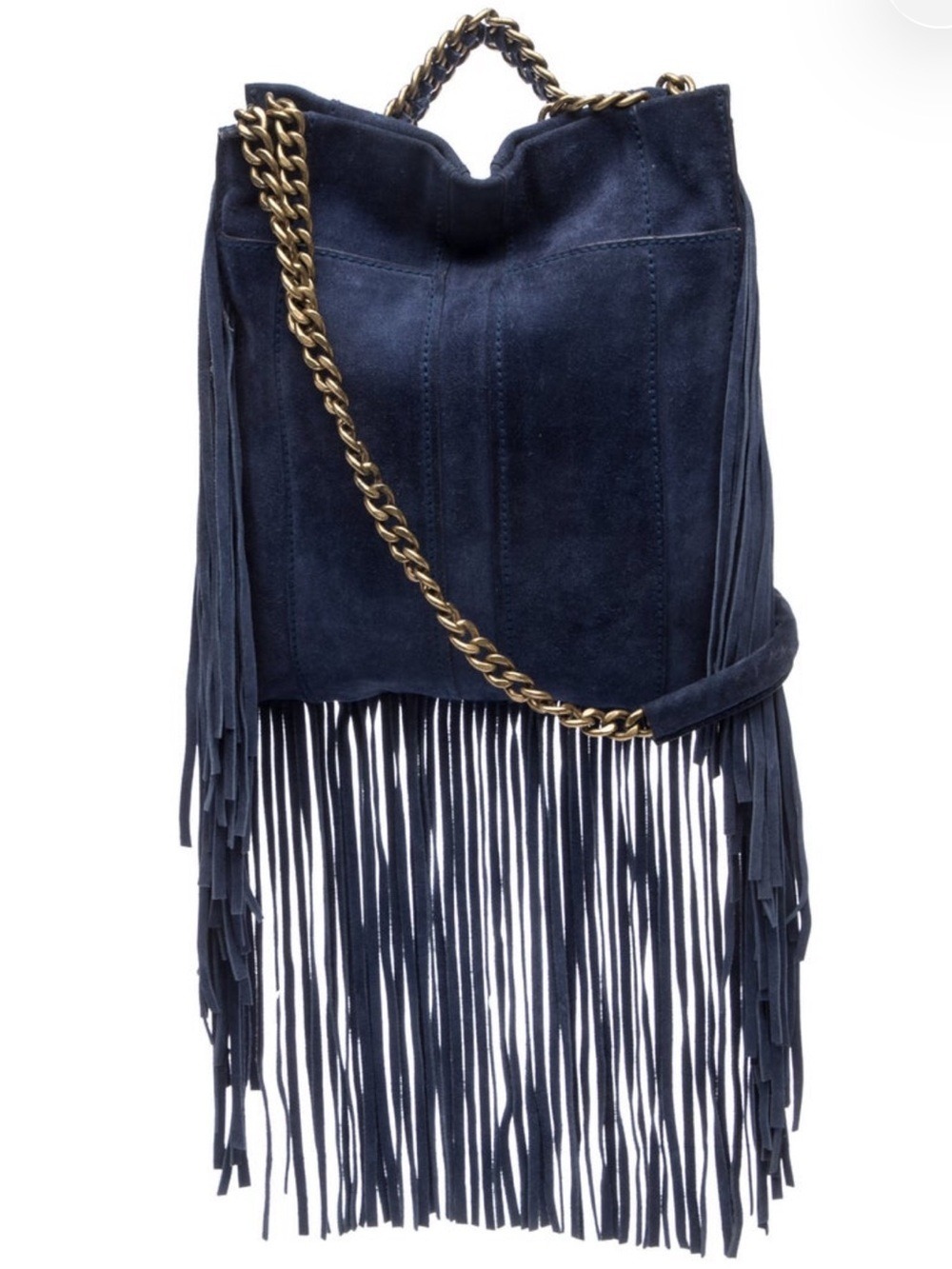 RAMY BROOK BLUE SUEDE FRINGE CROSSBODY BUCKET BAG